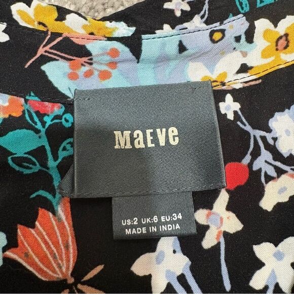 Maeve Anthro Dark Floral Woodland Animal Blouse Size 2 - Picture 5 of 12